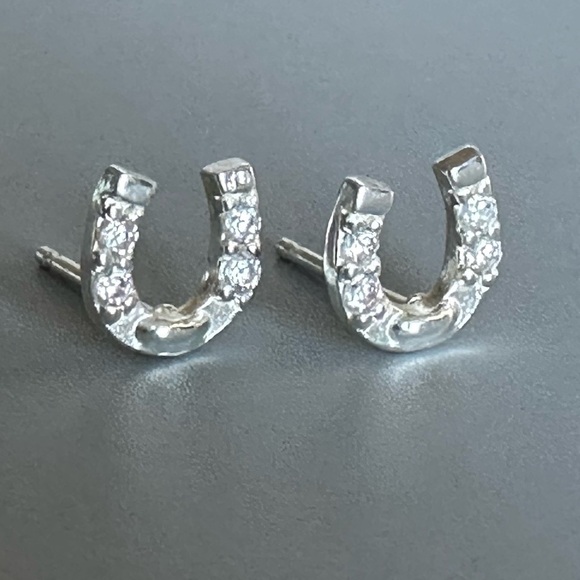 Sterling Silver Horseshoe Tiny Stud Earrings - Picture 5 of 7